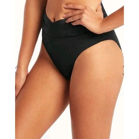 Sea Level Swim Bikini Bottom Sz 4 Black High Waist Australia $72 - Picture 11 of 12